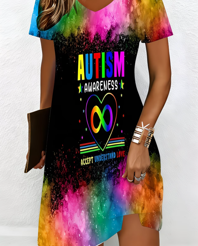Autism Awareness Accept Understand Love V-Neck Dress