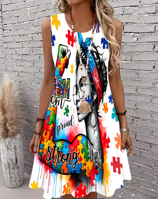 Autism Mom Proud & Strong Sleeveless Dress